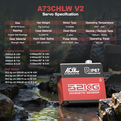AGFRC 32KG A73CHLW V2 Coreless Waterproof Servo and A73BHLW V2 40KG Brushless Waterproof Programmable Steering Servo