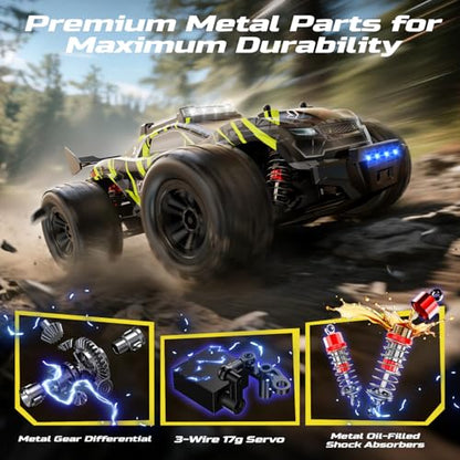 DEERC 1611 1/14 Fast Brushless RC Car for Adults,4x4 Remote Control Truck | High Speed Off-Road RC Truck,Waterproof Monster Truggy, All Terrain RC Drift Car for Boys 8-12,2 Batteries,3S Lipo Compatibl - style: 1/14 Yellow