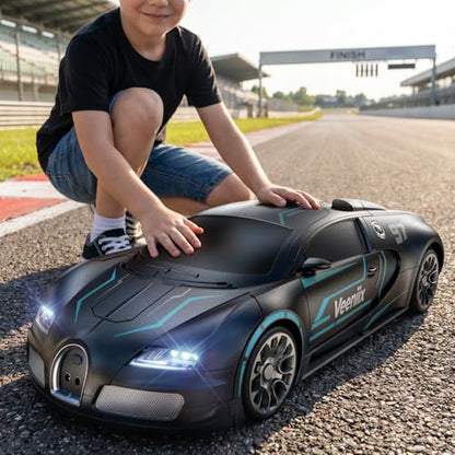 Veeniix V991 1:10 Large 2-in-1 Transform RC Robot Car Toy, Black | Gesture Sensing Control, LED Lights & Sound, 2 Rechargeable Batteries 70 Min Play, Birthday Gift for Boys & Girls Ages 4-12 - color: Matte Black