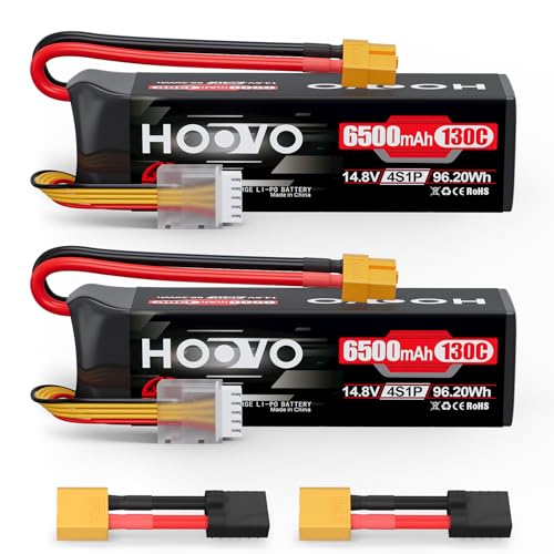 HOOVO 4S Lipo Battery 14.8V 6500mAh 130C RC Battery Pack, Softcase with XT60 Plug for Maxx X-Maxx RC Car Truck Buggy Crawler Airplane Boat RC Vehicle,2Packs