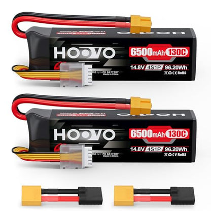 HOOVO 4S Lipo Battery 14.8V 6500mAh 130C RC Battery Pack, Softcase with XT60 Plug for Maxx X-Maxx RC Car Truck Buggy Crawler Airplane Boat RC Vehicle,2Packs