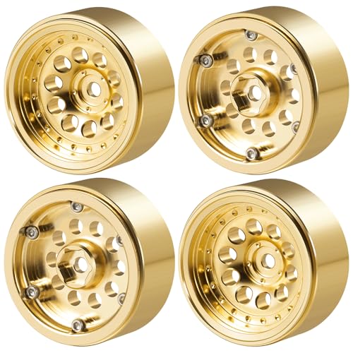 Brass 1.3" RC Beadlock Wheel Hub Rims 228g Heavy Weight for 1/18 TRX4M 1/24 AXIAL SCX24 RC Crawler Car Upgrade Parts (Gold) - color: Gold