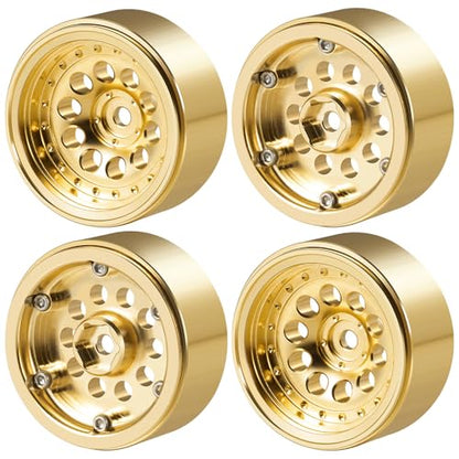 Brass 1.3" RC Beadlock Wheel Hub Rims 228g Heavy Weight for 1/18 TRX4M 1/24 AXIAL SCX24 RC Crawler Car Upgrade Parts (Gold) - color: Gold