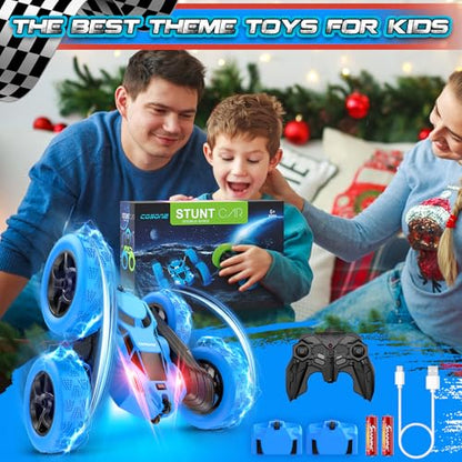 cosone Blue RC Stunt Car for Boys Kids | 2.4GHz Remote Control, 360° Spins & Double Sided Driving, LED Headlights, USB-C Rechargeable, Ages 4-8 8-12 - color: Blue Pro