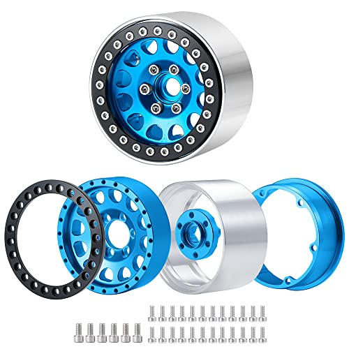 Aluminum 1.9" Beadlock Wheels Rim for Axial SCX10 II III TRX4 D90 | 1/10th RC Crawler Vehicel Car Parts - color: Blue