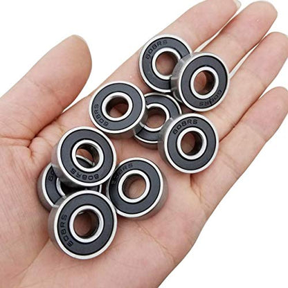WAFJAMF 10 Pack 608-RS Ball Bearing Double Rubber Sealed Miniature Set | Deep groove 8mm x 22mm x 7mm shielded steel wheel components for skateboards, inline roller skates, longboards & scooters