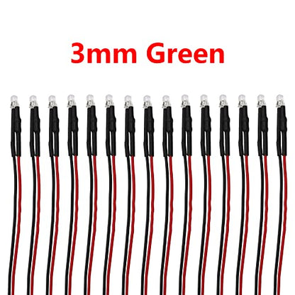 15PCS HIRCQOO RC Car 3MM & 5MM Pre Wired Led Light Emitting Diodes 12V Mini Single Led Bulbs Compatible with Traxxas TRX-4 TRX-6 Axial SCX10 90046 1/10 RC Crawler Car Truck DIY Parts (3mm,Green) - size: 3mm,Green