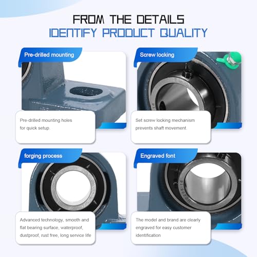 4 Pack UCP205-16 Pillow Block Bearing - Pack of 4 Mounted Pillow Block Bearings - 1" Mounted Pillow Block Chrome Steel Bearings Solid Cast Iron Base - Self Alignment