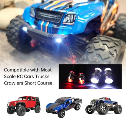 RC Car Lights 4LEDs Headlights Taillight Kit Compatible with Traxxas HSP Tamiya Redcat RC4WD Axial SCX10 RC Car Truck Crawler Drift On Road Touring Cars (2 Red +2 White)