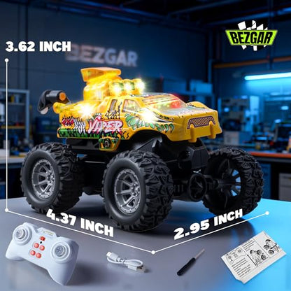 BEZGAR Mini Monster Truck Toys - 2.4GHz 1:64 Remote Control Car with Colorful Lights, 360° Spins, Metal Shell - Remote Control Monster Truck for Boys Girls Age 3, 4, 5, 6, 7, 8 Years Old(Yellow) - color: Yellow