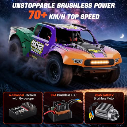 1/12 Brushless Remote Control Car RTR, 42MPH (70+Km/H 4WD Rc Short-Course Truck, Amateur-Level Rc Drift Car, Equipped with 3s 2200 Mah Battery, All-Terrain Tires, Suitable for Adults-Purple - color: Purple