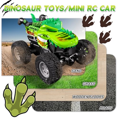 Monster Trucks Toys,2.4GHz Remote Control Car For Boys 4-7,Dinosaur Metal Shell & RGB Light,360° Spin & Walk Upright, With Built-In USB-C Rechargeable Battery,Christmas& Birthday Creativity Gifts.