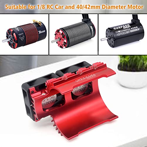 Surpass Hobby Dual 30mm RC Cooling Fan 27000RPM RC Car Motor Heatsink with Metal Cover for 1/8 1/7 RC Car Diameter 40/ 42mm Brushless Motor (Black Red) - style: Red