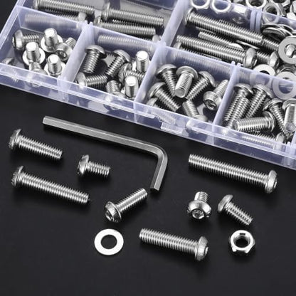 178 Pcs M6 Screws Assortment Kit, Metric Nuts and Bolts Assortment Kit, Hex Socket Button Head Cap Screw Bolts and Nuts Kits, Hex Socket Screw Set, Machine Screws Set, with Spanner(Silver) - size: M6