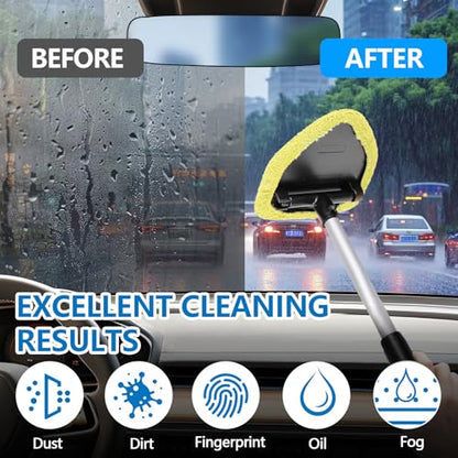 Wuyaoyao Car Windshield Cleaning Tool, Car Windshield Window Cleaner, Auto Window Glass Cleaning Kit with Extendable Handle & Reusable Microfiber Pad & Spray Bottle, Universal Car Accessories (Yellow) - color: Yellow