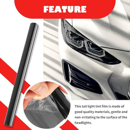 12×47 Inch Car Headlight Tint Film,Self-Adhesive Tail Light Tint Film Kit with Squeegee & Cutter,Universal Taillight Tints Films Automotive Exterior Accessories for Car Fog (Gloss Black) - color: Gloss Black