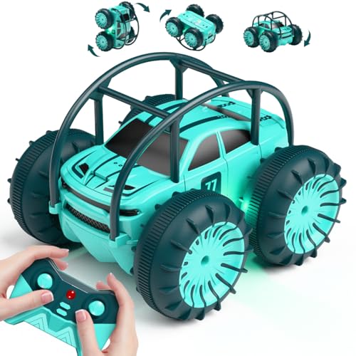 MaxTronic Amphibious Remote Control Car,Rechargeable RC Cars Toy 360° Flips Rotation Stunt Crawler 15KM/H 4WD All Terrain Outdoor Indoor Toy for Kids Boys Girls 3-12 - color: Mint Green