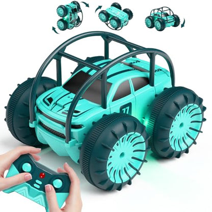 MaxTronic Amphibious Remote Control Car,Rechargeable RC Cars Toy 360° Flips Rotation Stunt Crawler 15KM/H 4WD All Terrain Outdoor Indoor Toy for Kids Boys Girls 3-12 - color: Mint Green