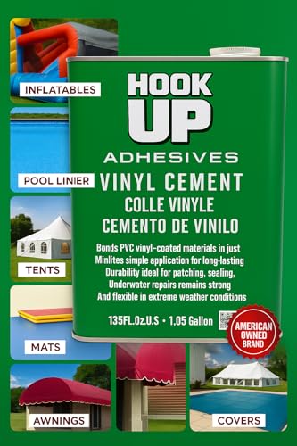 Vinyl Cement – Waterproof Pool Liner Repair Glue for Vinyl & PVC, Fast-Drying Flexible Contact Cement for Inflatables, Air Mattresses, Boats, Tarps, Hot Tubs & Pool Patch Repairs (1 Gallon) - size: 1 Gallon