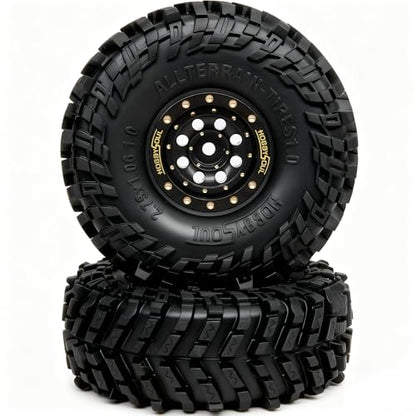HOBBYSOUL 70 * 27mm 1.0'' beadlock Wheels and Tires Set - Brass Adjustable Offset 1.0 Wheel Black & Soft Sticky 1.0 tire for RC Crawler 1/18 TRX4M 1/24 SCX24, HS701772 - color: Black