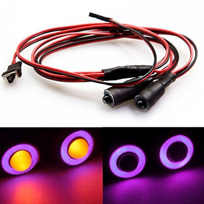 MOHERO 2 LEDs Angel Eyes & Demon Eyes LED Light Headlights/Taillight for 1/10 RC Model Crawler Cars Headlamps (Purple+Yellow, 10mm) - color: Purple+Yellow, size: 10mm