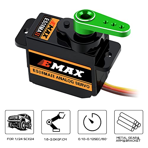 SCX24 Servo EMAX Servo with Servo Mount & Arm & Steering Link Set GR | Metal Gear Steering Servo, SCX24 Upgrade Parts - color: Green