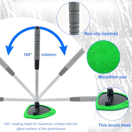 Windshield Cleaning Tool, Auto Window Cleaning Kit with 4 Reusable Microfiber Pads & Extendable Handle, Portable Windshield Cleaner Rotating Head Glass Wiper for Most Cars (Green) - color: Green