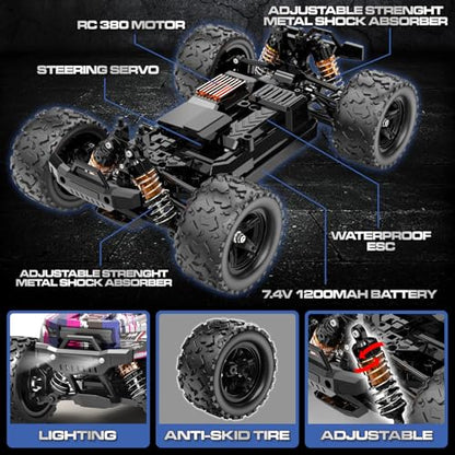 Pink Remote Control Car for Girls, Fast rc Cars for Girls 1:18 Scale Monster Truck with 40+ KM/H Speed 4WD Off-Road RC Truck, Dual Rechargeable Batteries, toys for 8 9 10 11 12 year old girl gifts - color: Pink