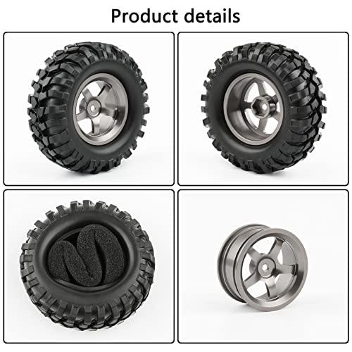 4PCS 1.9 Tires and Wheels Set, 12mm Hex for 1/10 RC Crawler | 96mm OD, Aluminum Rims, Lock Nuts & Wrench - color: Titanium
