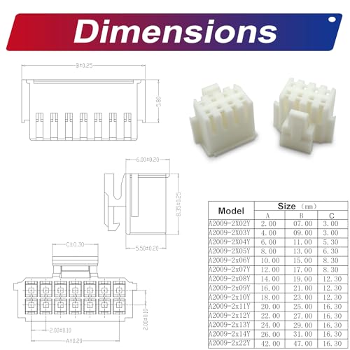 JST Connector Kit 2.0mm Pitch JST-PHB 2.0 Female Connector with Premium 22AWG Pre-Crimped Cables,Dual Row witht Lock PH 2.0mm 2 * 2/3/4/5/6/7/8/9/10 Pin Female Housing (PHB-MM-Kit) - size: JST-2.0MM-PHB Dual Row with Lock