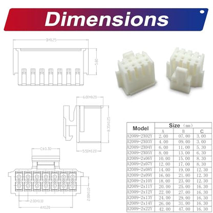 JST Connector Kit 2.0mm Pitch JST-PHB 2.0 Female Connector with Premium 22AWG Pre-Crimped Cables,Dual Row witht Lock PH 2.0mm 2 * 2/3/4/5/6/7/8/9/10 Pin Female Housing (PHB-MM-Kit) - size: JST-2.0MM-PHB Dual Row with Lock