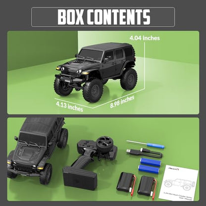 FLYCOLOR 1/24 RC Rock Crawler 4WD All Terrain Climbing Truck RTR Black | Metal Gear Full Ball Bearing LED Headlight 2 Batteries 40min Hobby Grade Waterproof Offroad Monster Truck Remote Control Car - color: Black