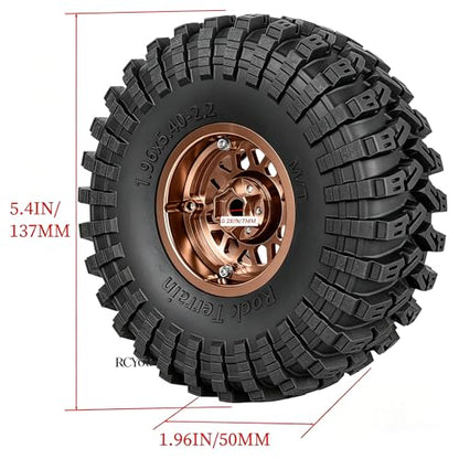 RC 2.2" Beadlock Wheels Tires Set（4PCS for 1/10 SCX10 I II 90046 AXI03007 TRX4 TRX6 VS4-10 D90 Gen7 Gen8 MST CFX RC Crawler Car,2.2 Beadlock Wheels and Tires,Aluminium Wheel Rims,Bronze - color: Bronze -(Rc Wheels Tires)