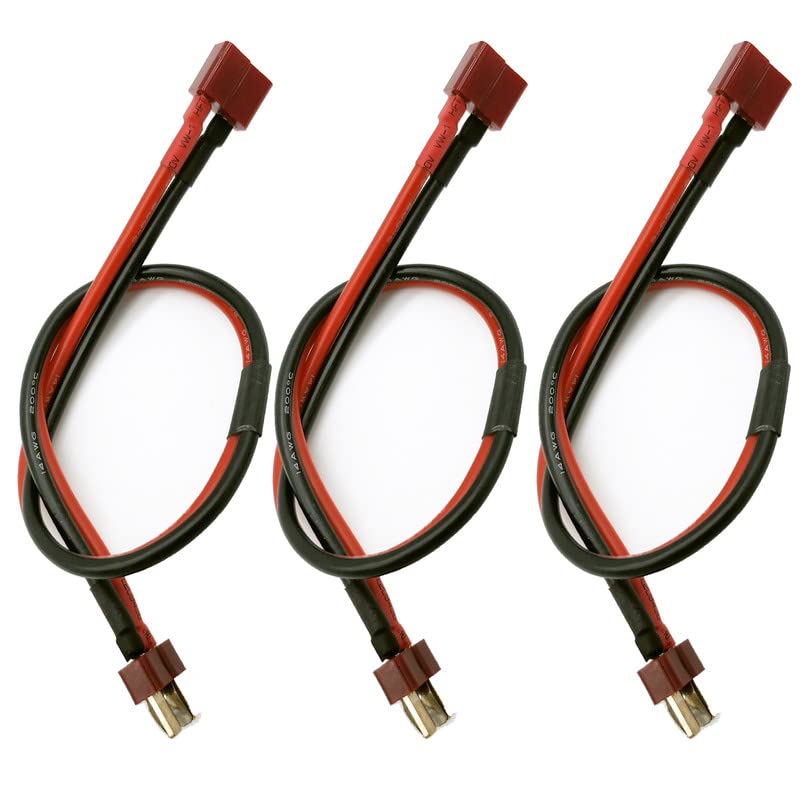 3-Pack T Plug Male Connector to Female Connector Adapter Extension Cable with 11.8inch 14awg Wire for RC Battery Toy DIY Spare Part
