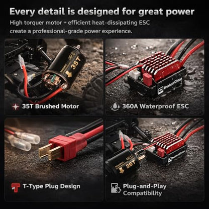 RC Brushed Motor, High Torque 540 Motor with 360A ESC, T Plug Compatible for 1/10 Scale RC Car Off-Road Racing and Hobbyist Upgrades - size: 35T
