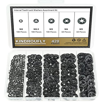 420 Pieces Internal Tooth Star Lock Washers, Kindroufly 5 Sizes Quick Speed Locking Washers, Push on Retaining Clips Assortment Kit (M2, M2.5, M3, M4, M5) - size: M2, M2.5, M3, M4, M5
