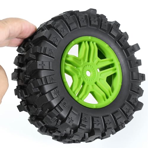 STMU 1/10 12mm Hex RC Wheels and Tires （4pcs） OD 4.45''for 1/10 RC Off-Road Car Traxxas TRX4 Slash Arrma Losi Tenacity Vkar 10sc Hpi RC Buggy Car (Green) - color: Green