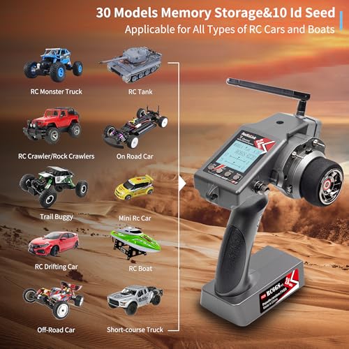Radiolink RC6GS V3 7 Channels RC Transmitter and R7FG Gyro Receiver, One-Hand Handwheel Control Accessory 2.4GHz 600m RC Controller and Receiver kit for Remote Control Car, Boats, Truck