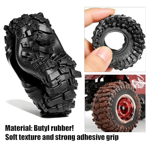REDSPIDER 0.7" RC Crawler Tires 40mm, RS6 Composite Material Sticky Butyl Rubber Micro Mud Tires with Foam Inserts, High Grip Upgrade for 1/30 Axial SCX30 RC Car (Red) - color: Red