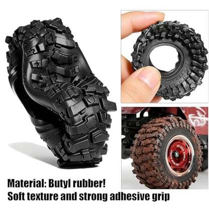REDSPIDER 0.7" RC Crawler Tires 40mm, RS6 Composite Material Sticky Butyl Rubber Micro Mud Tires with Foam Inserts, High Grip Upgrade for 1/30 Axial SCX30 RC Car (Red) - color: Red