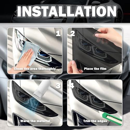 12×47" Car Headlight Tint Film,Cuttable Taillight Tint Film Kit with Squeegee & Cutter,Waterproof Tail Light Tints Films Car Exterior Accessories for Headlights Fog Lights Tail Lights (Black) - color: Black