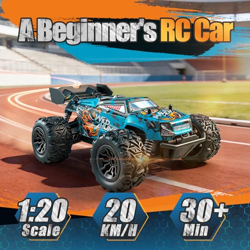 Remote Control Car for Kids, All-Terrain Remote Control Truck for Boys, Rechargeable Rc Truck, 1:20, 20KM/H, 2.4GHZ, Speed Friendly, Sturdy, Ideal Gift for Christmas, Birthday, Kids, Beginner (Blue) - color: Blue