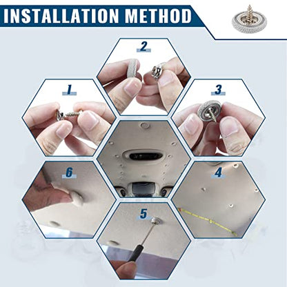 OTUAYAUTO 60PCS Car Roof Headliner Repair Kit | Auto Roof Snap Rivets Retainer Roof Flannelette Fixed Buckle with Installation Tool, for Truck, SUV, UV, Car (Gray) - size: 60Pcs 6 Sizes Repair Kits for Truck SUV UV Car