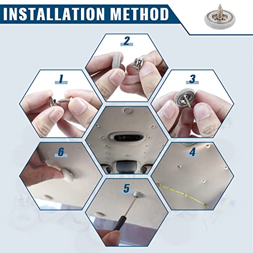 OTUAYAUTO 60PCS Car Roof Headliner Repair Kit | Auto Roof Snap Rivets Retainer Roof Flannelette Fixed Buckle with Installation Tool, for Truck, SUV, UV, Car (Gray) - size: 60Pcs 6 Sizes Repair Kits for Truck SUV UV Car