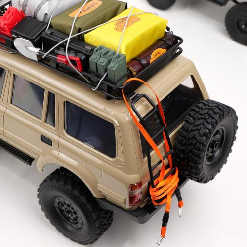 1/24 RC Crawler Scale Accessories Set, Roof Rack Cargo Kit with Mini Fuel Cans, Storage Bags & Tie-Down Ropes, Decorative Overland Gear for 1/24 1/18 RC Cars