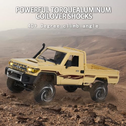 MN82 RC Rock Crawler, 2.4Ghz Toyota Remote Control Truck, 4WD 2 Speeds Switch RC Crawler Off-Road Pick-up with 2 Upgraded 1200mah Battery, 1/12 Scale Trucks (with Gift) - color: Yellow-1