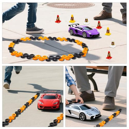 120 Pieces RC Car Racing Track Drift Runway Drift Field Fence with 30PCS Road Cones for 1/14 1/16 1/18 1/24 1/28 1/30 1/43 Mini RC Car (Black & Yellow, 150PCS) - color: Black & Yellow, 150pcs