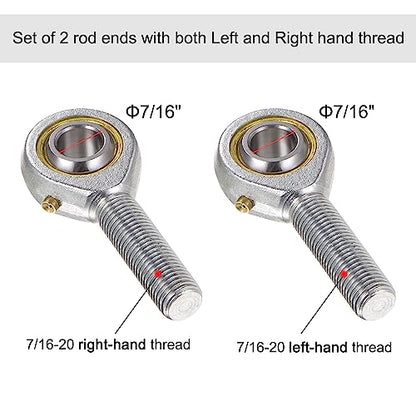 uxcell POSB7 7/16 Inch Male Rod End Bearing Set - 2pcs of 7/16-20 Left and Right Hand Thread Rod Ends with Jam Nut - size: 7/16
