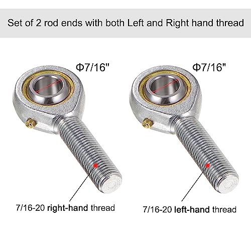 uxcell POSB7 7/16 Inch Male Rod End Bearing Set - 2pcs of 7/16-20 Left and Right Hand Thread Rod Ends with Jam Nut - size: 7/16