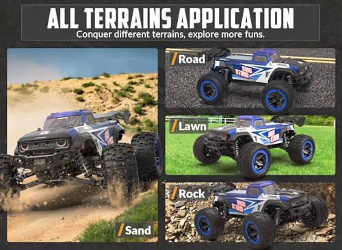 RC Truck 1:16 4x4 All Terrain RC Car 40KPH High Speed Remote Control Cars for Adults, Off-Road Monster Truck with 2.4Ghz Radio Control,2 Batteries (Blue)
